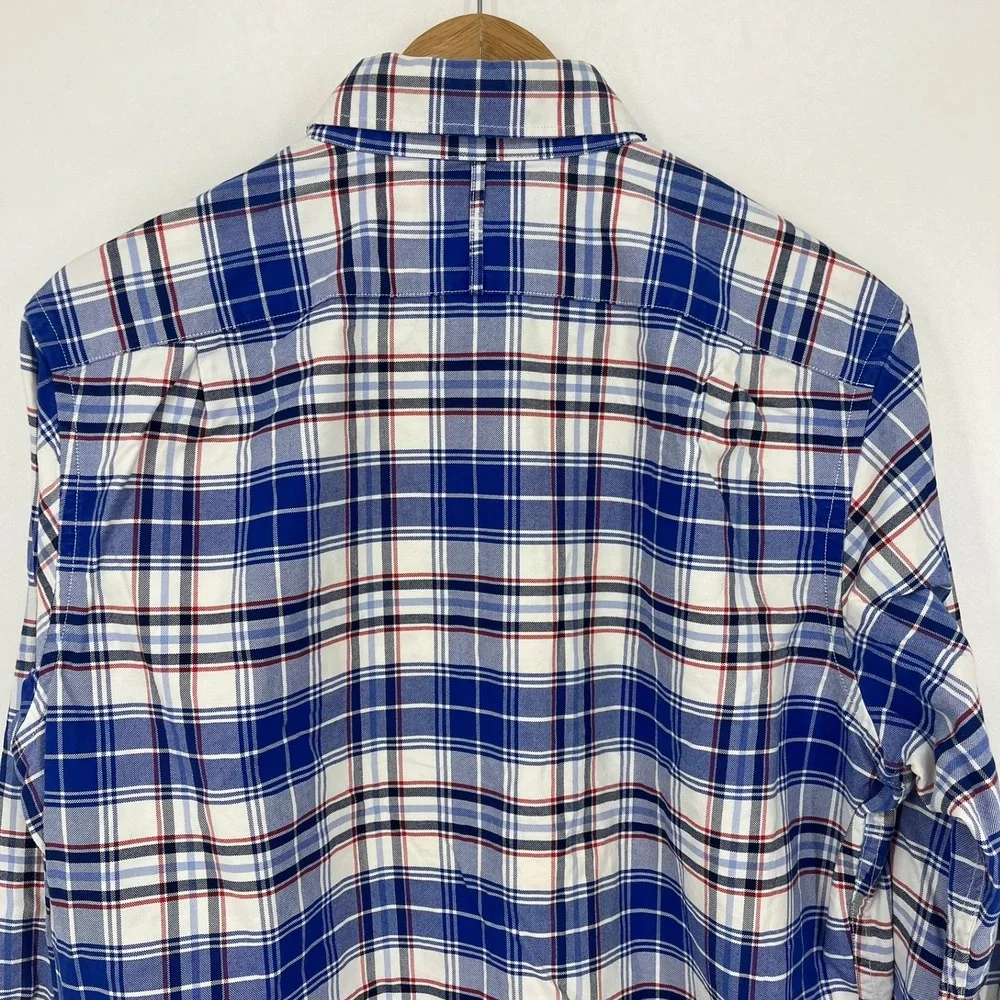 Banana Republic Mens Oxford Shirt Slim Fit Blue White Plaid Size M